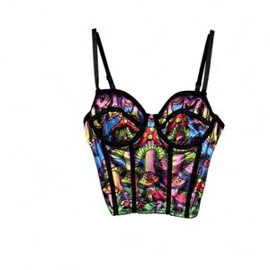 Colorful Mushroom Print Bustier Top